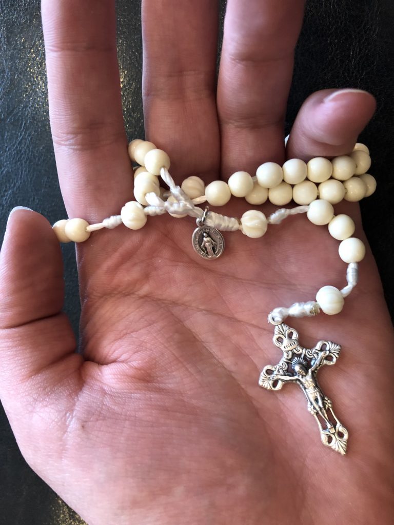 Bone Bead Corded Rosary